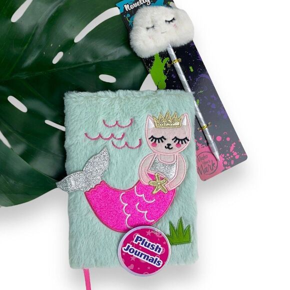 🆕 Plush Mermaid Kitty Notebook Diary & Pen Gift Set - Picture 1 of 6